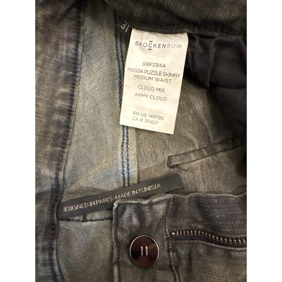 Brockenbow Magda Puzzle Skinny Medium waist cloud jeans 2 tone patch work denim - Picture 2 of 5